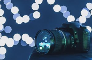 Wedding photography camera with fairy lights