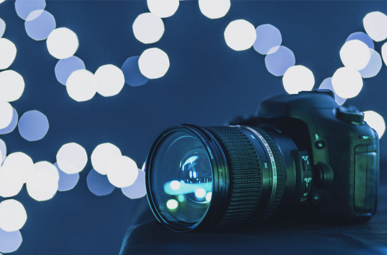 Wedding photography camera with fairy lights