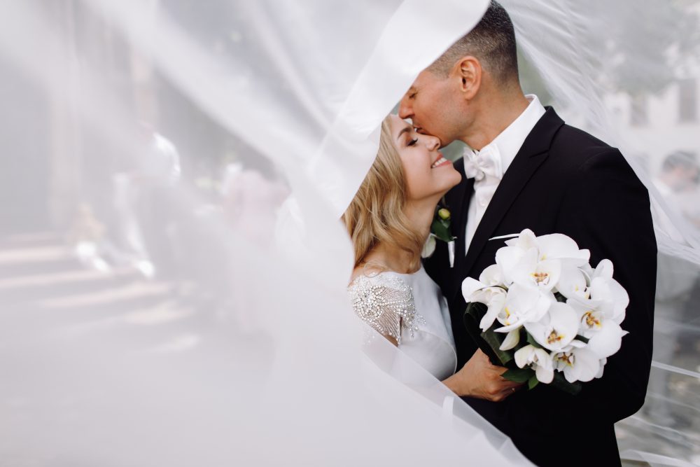 Bride and groom at Manor on High wedding